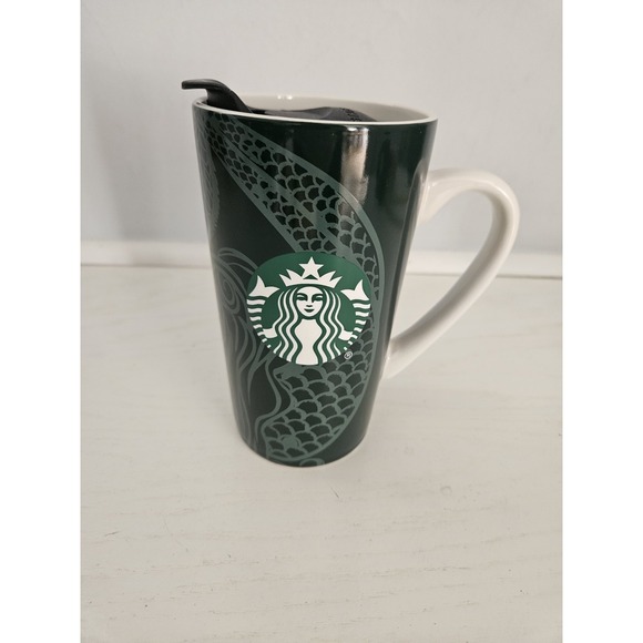 Starbucks Tall 14 oz Coffee Mermaid‎ Mug with Lid 2020 Green White - Picture 1 of 8